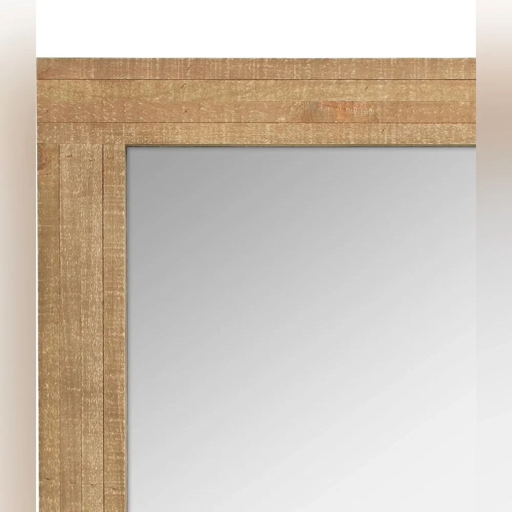 New Pottery Barn Large Boho Rustic Rectangular Wood Frame Wall Mirror 24